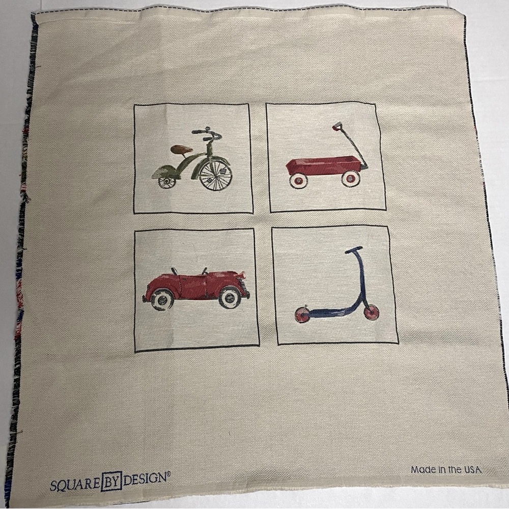 Square Design Antique Toys Woven Fabric Panel Embroidered Tapestry. 25 X 25